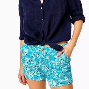 Lilly Pulitzer Callahan Knit Shorts Turquoise Oasis Blue Womens Size 14 Beach